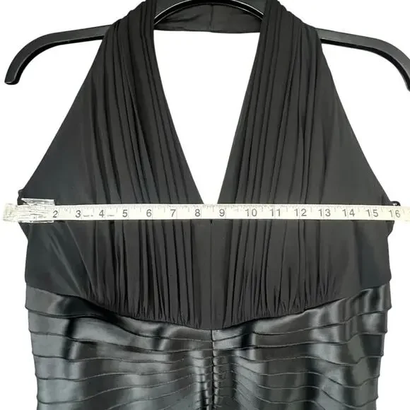 Tadashi Shoji Y2K Halter Dress 12 Black Silk Tiered Layer Cocktail Gown Romantic - Picture 7 of 16